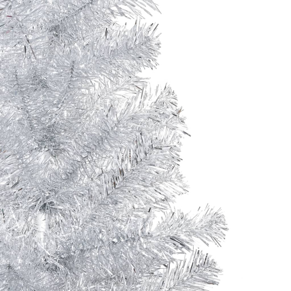 Produktbild för Belyst plastgran med kulor silver 210 cm PET