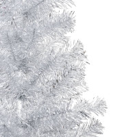 Produktbild för Belyst plastgran med kulor silver 210 cm PET