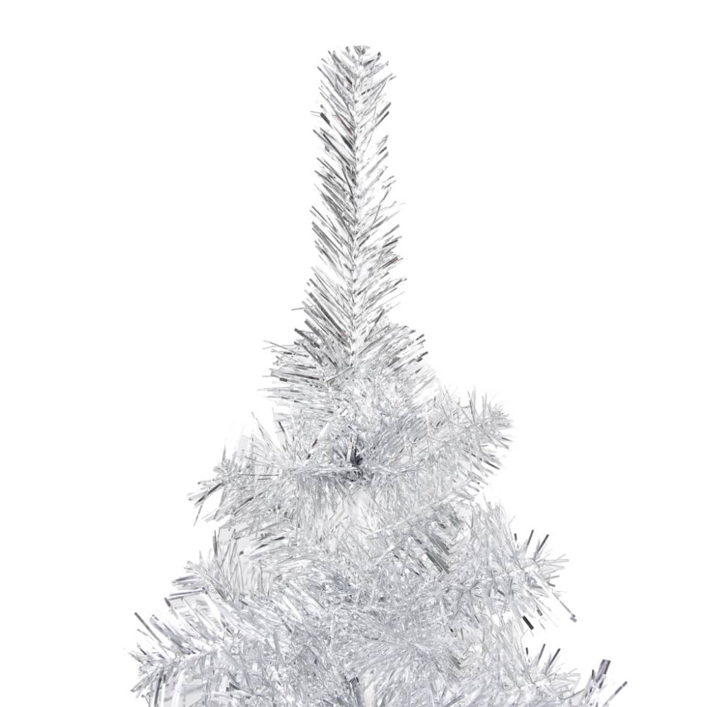 Produktbild för Belyst plastgran med kulor silver 210 cm PET