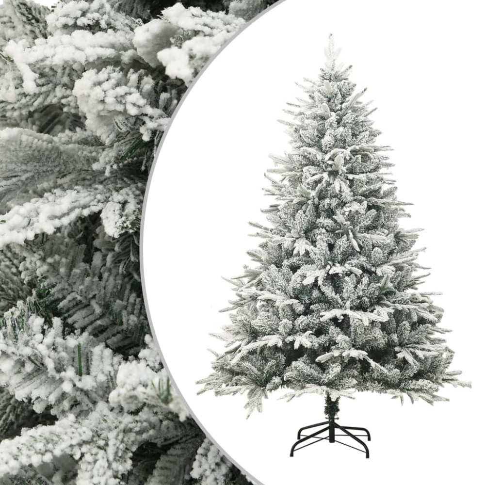 Produktbild för Plastgran med LED och julgranskulor och snö 210 cm PVC&PE