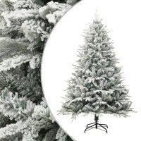 Produktbild för Plastgran med LED och julgranskulor och snö 210 cm PVC&PE