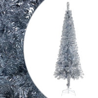 Produktbild för Belyst plastgran slimmad med kulor silver 150 cm
