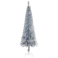 Produktbild för Belyst plastgran slimmad med kulor silver 150 cm