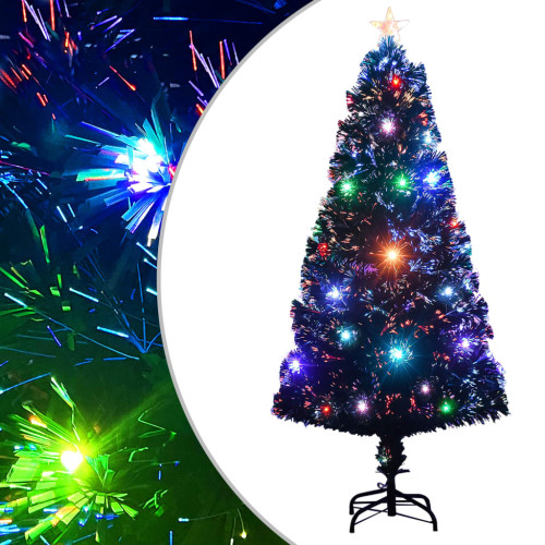 vidaXL Förbelyst julgran med fot och LED 120 cm fiberoptik