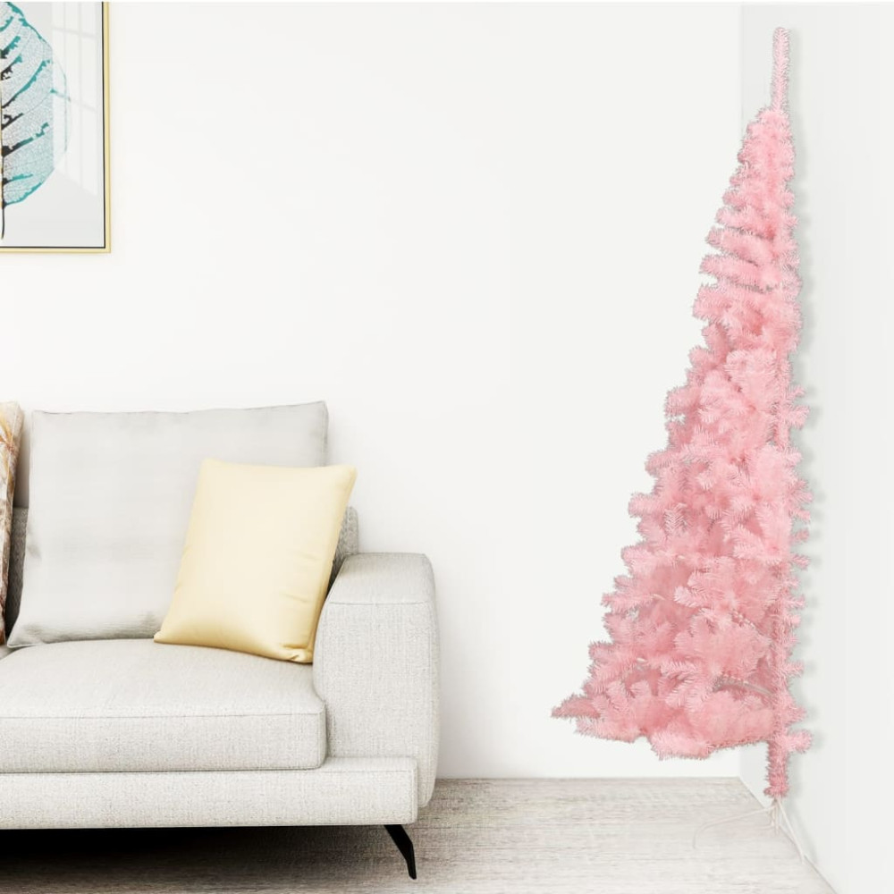 Produktbild för Halv plastgran med stativ rosa 150 cm PVC