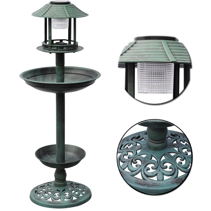 Produktbild för Fågelbad/matare med soldriven lampa