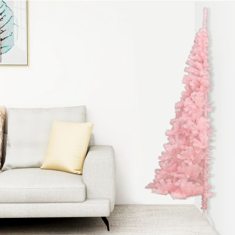 Produktbild för Halv plastgran med stativ rosa 240 cm PVC