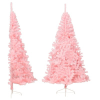 Produktbild för Halv plastgran med stativ rosa 240 cm PVC