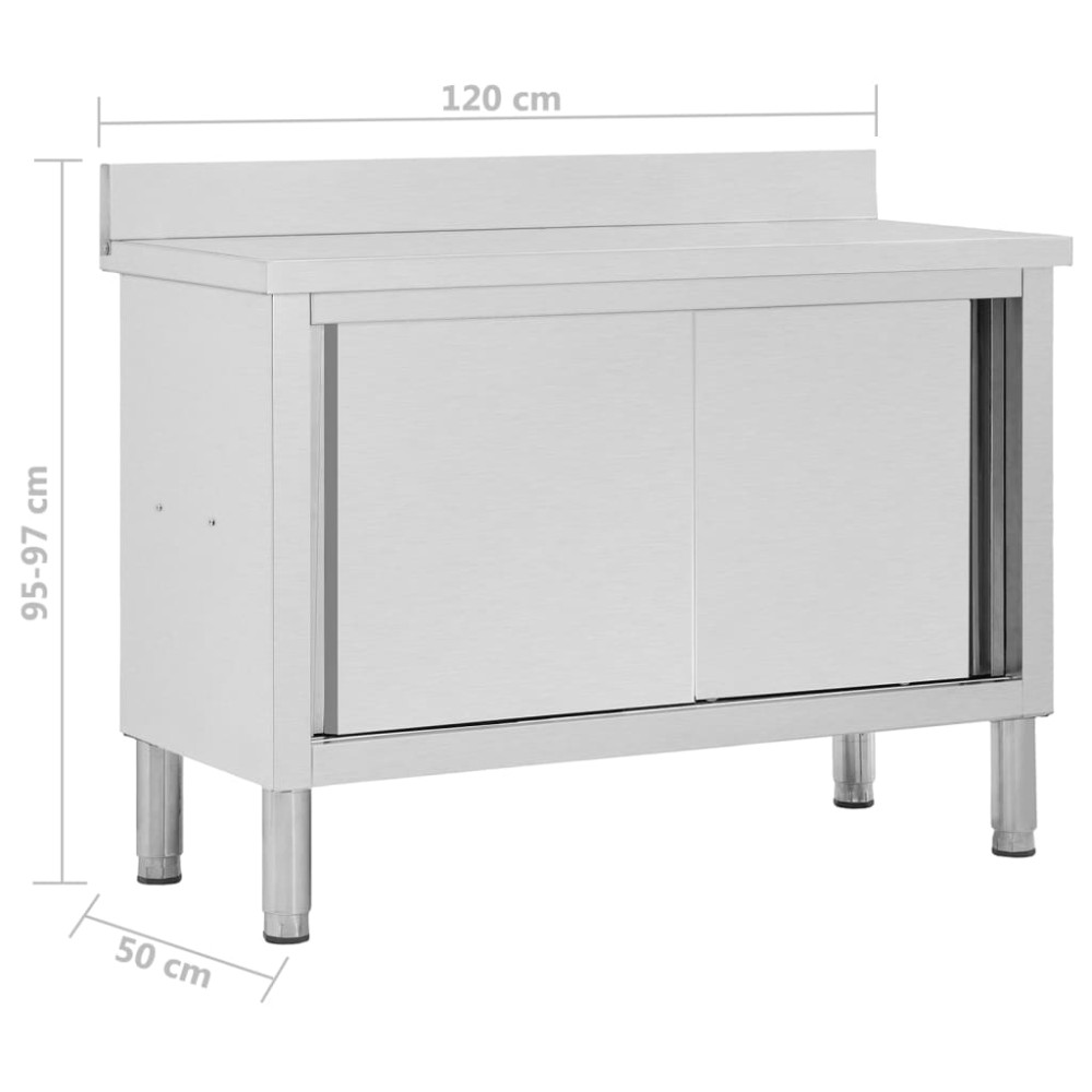 Produktbild för Arbetsbänk med skjutdörrar 120x50x(95-97) cm rostfritt stål