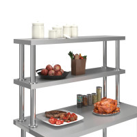 Produktbild för Överhylla för arbetsbord 2 hyllplan 120x30x65 cm rostfritt stål