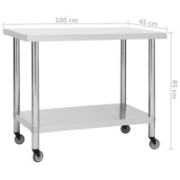 Produktbild för Arbetsbord med hjul 100x45x85 cm rostfritt stål