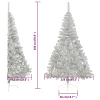 Produktbild för Halv plastgran med fot silver 180 cm PET