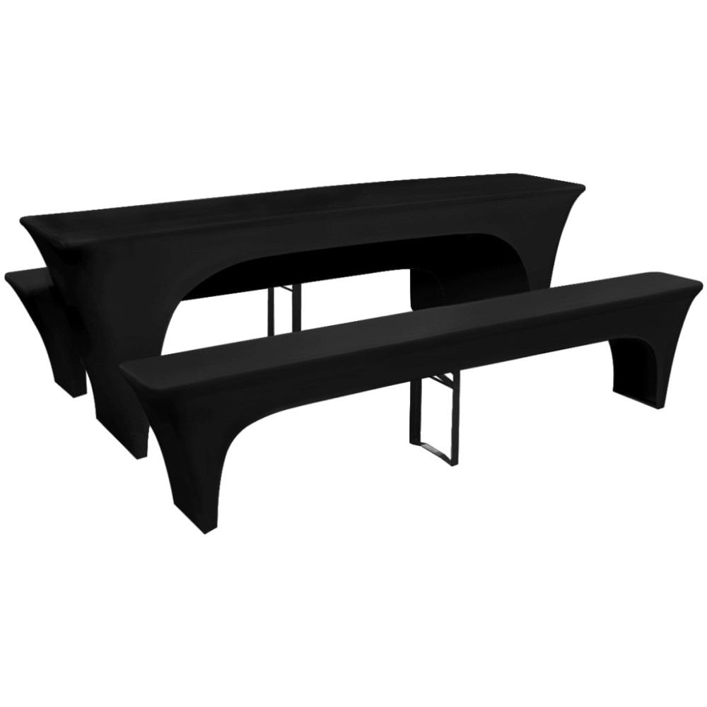 Produktbild för 3 Möbelöverdrag för ölbord och bänkar stretch Svart 220 x 70 x 80 cm