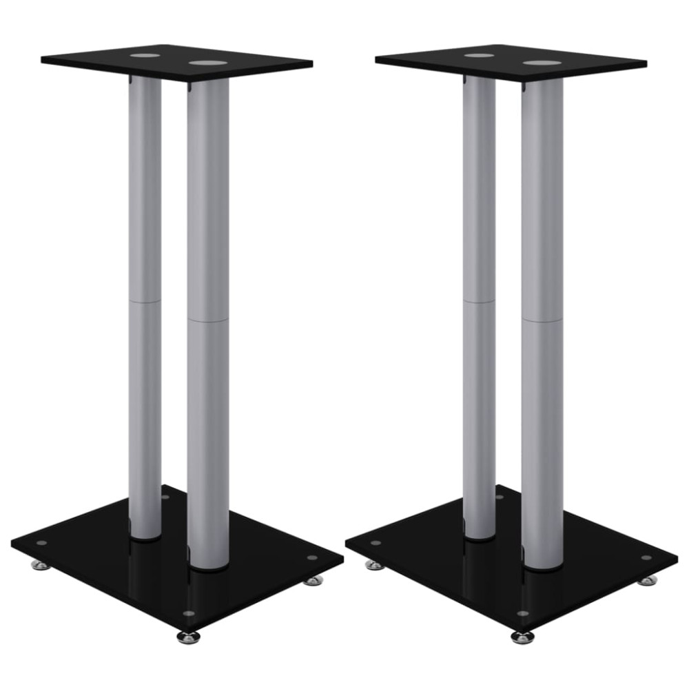 Produktbild för Högtalarstativ 2 st härdat glas 2-pelarmodell svart & silver