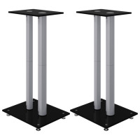 Produktbild för Högtalarstativ 2 st härdat glas 2-pelarmodell svart & silver