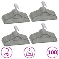 Produktbild för Klädgalgar 100 st halkfria grå sammet