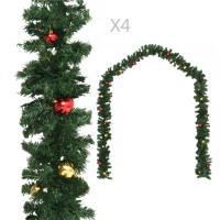 Produktbild för Julgirlanger 4 st med julkulor grön 270 cm PVC