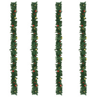 Produktbild för Julgirlanger 4 st med julkulor grön 270 cm PVC