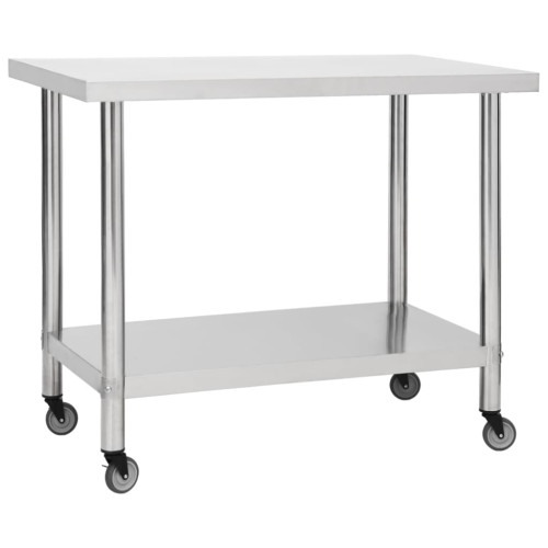 vidaXL Arbetsbord med hjul 100x30x85 cm rostfritt stål
