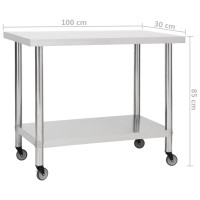 Miniatyr av produktbild för Arbetsbord med hjul 100x30x85 cm rostfritt stål