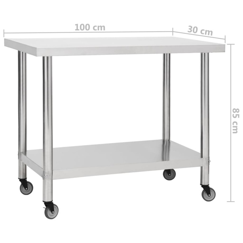 Produktbild för Arbetsbord med hjul 100x30x85 cm rostfritt stål