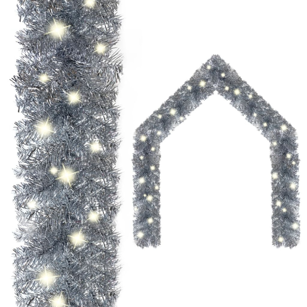 Produktbild för Julgirlang med LED-lampor 10 m silver