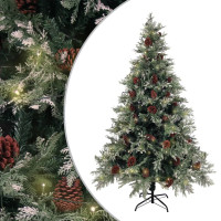 Produktbild för Belyst julgran med kottar grön&vit 120 cm PVC&PE