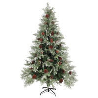 Produktbild för Belyst julgran med kottar grön&vit 120 cm PVC&PE