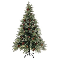 Produktbild för Belyst julgran med kottar grön&vit 120 cm PVC&PE