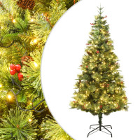 Produktbild för Belyst julgran med kottar grön 150 cm PVC&PE