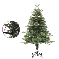 Produktbild för Belyst julgran med kottar grön 150 cm PVC&PE