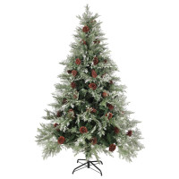 Produktbild för Belyst julgran med kottar grön&vit 150 cm PVC&PE