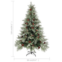 Produktbild för Belyst julgran med kottar grön&vit 150 cm PVC&PE