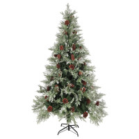 Produktbild för Belyst julgran med kottar grön&vit 195 cm PVC&PE