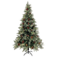 Produktbild för Belyst julgran med kottar grön&vit 195 cm PVC&PE