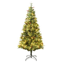 Produktbild för Belyst julgran med kottar grön 195 cm PVC&PE