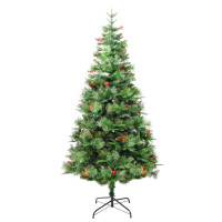 Produktbild för Belyst julgran med kottar grön 195 cm PVC&PE