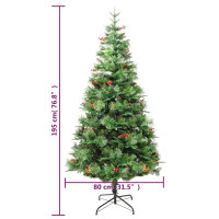 Produktbild för Belyst julgran med kottar grön 195 cm PVC&PE