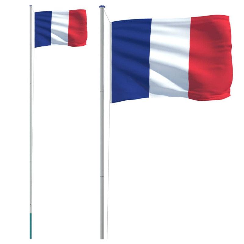 Produktbild för Frankrikes flagga och flaggstång 6,23 m aluminium
