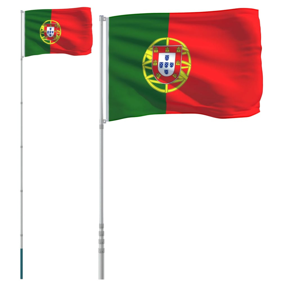 Produktbild för Portugals flagga och flaggstång 5,5 m aluminium