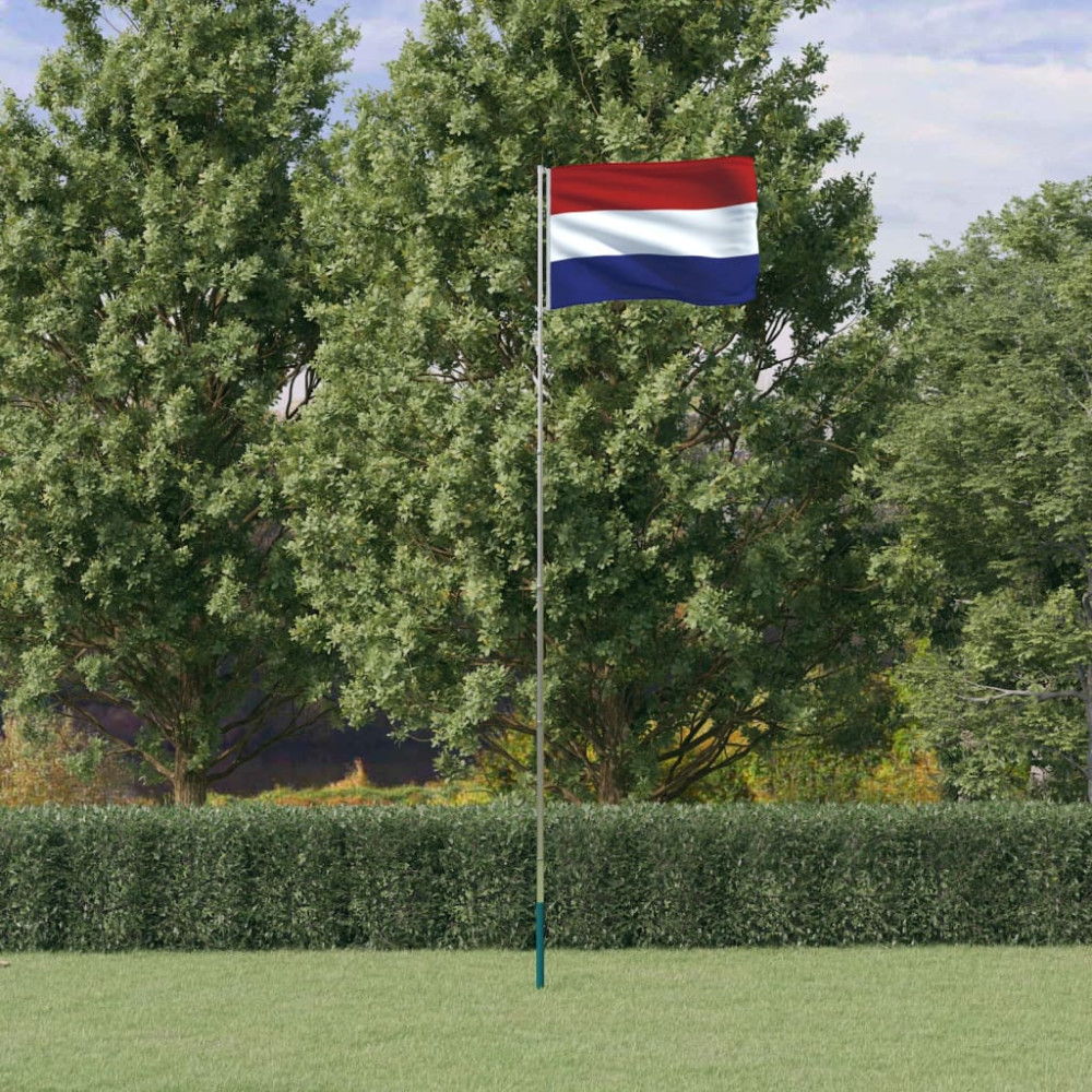 Produktbild för Nederländernas flagga och flaggstång 5,5 m aluminium