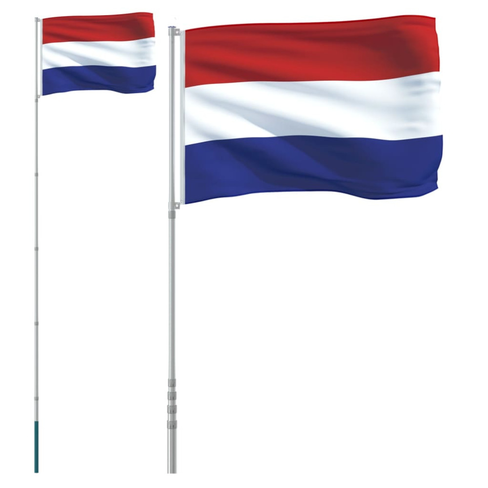 Produktbild för Nederländernas flagga och flaggstång 5,5 m aluminium