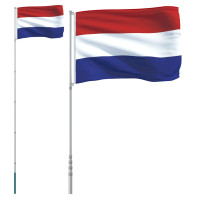 Produktbild för Nederländernas flagga och flaggstång 5,5 m aluminium