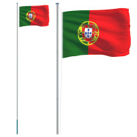 Produktbild för Portugals flagga och flaggstång 6,08 m aluminium