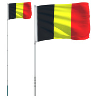 Produktbild för Belgiens flagga och flaggstång 5,5 m aluminium