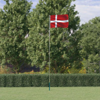 Produktbild för Danmarks flagga med flaggstång 5,55 m aluminium