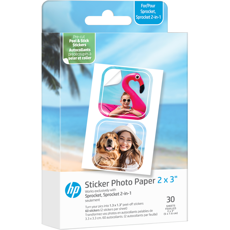 Produktbild för HP Sprocket Zink paper Luna 30-pack 2x3" pre-cut 1,3x1,3 sticker