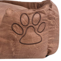 Produktbild för Hundbädd med kudde PU konstläder storlek S beige