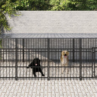 Produktbild för Hundgård för utomhusbruk med tak stål 13,14 m²