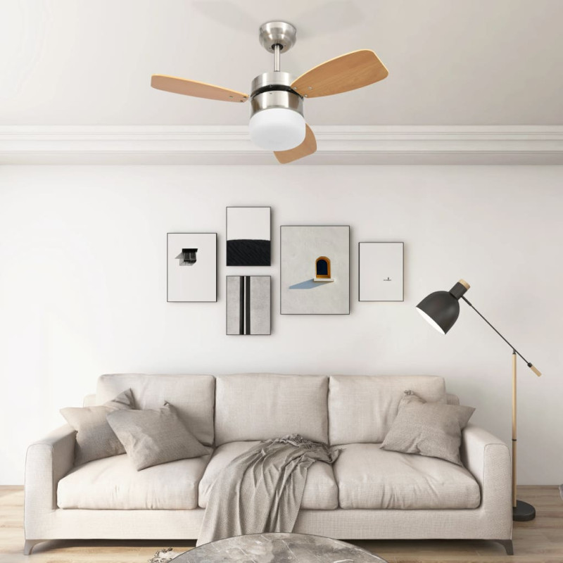 Produktbild för Takfläkt med lampa och fjärrkontroll 76 cm ljusbrun